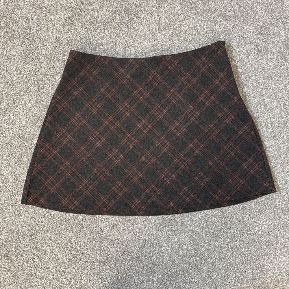 Princess Polly Skirt Womens 10 Gray Red Plaid A-Line Mini Side Zip Librariancore